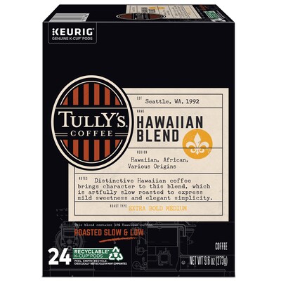 Tully's Hawaiian Blend Coffee Keurig® K-Cup® Pods, Medium Roast, 24/Box (6606)