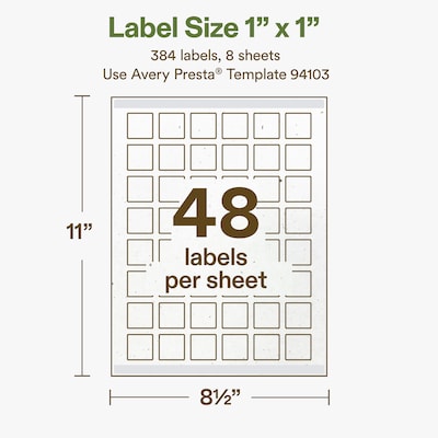Avery Hemp Square Laser/Inkjet Multipurpose Labels, 1" x 1", Off-White (384/Pack)