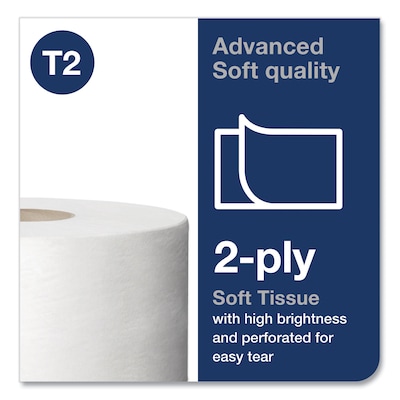 Tork Advanced Mini Jumbo Roll Bath Tissue, Septic Safe, 2-Ply, White, 3.48" x 751 ft, 12 Rolls/Carton (TRK12024402)
