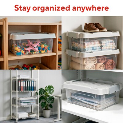 Staples 12 Qt. Latch Lid Storage Bin, Clear (TR58304)