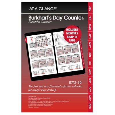 2026 AT-A-GLANCE Burkharts Day Counter 7.5 x 4.5 Daily Calendar Refill Pages, White/Black (E712-50-26)