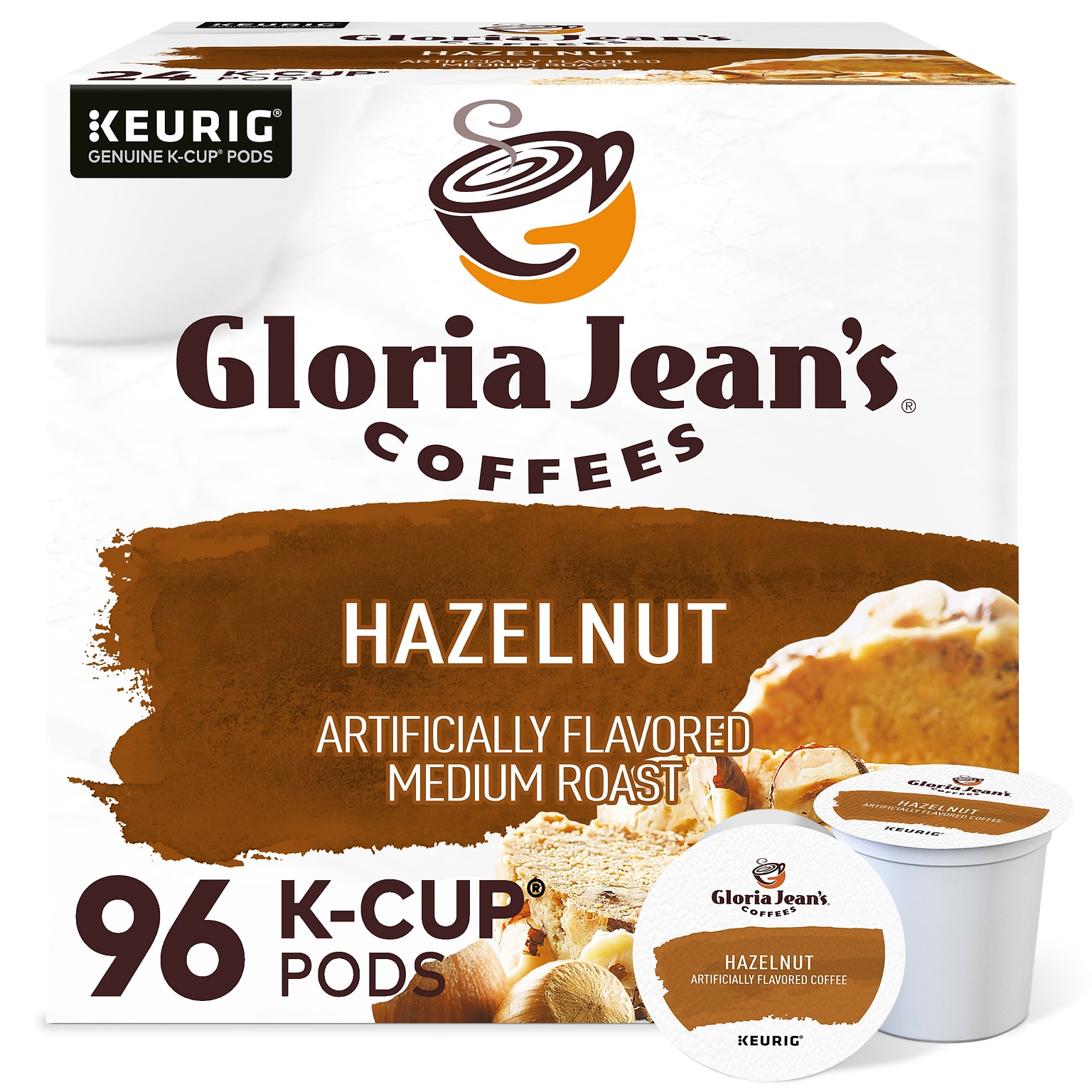 Gloria Jeans Coffees Hazelnut Coffee, Keurig K-Cup Pod, Medium Roast, 96/Carton (60051-052CT)
