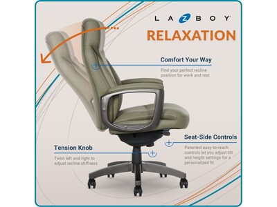 La-Z-Boy Arcadian Ergonomic Bonded Leather Swivel Executive Chair, Olive (60008-OLV)