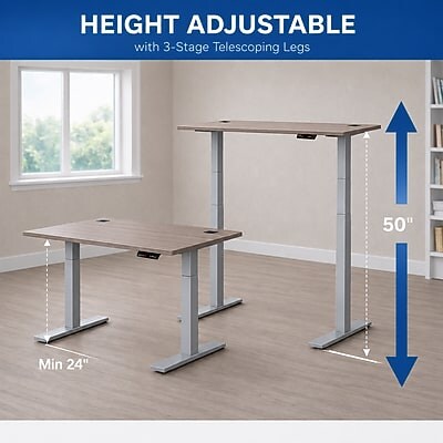 Boss Office Products 48"W Electric Rectangular Adjustable Standing Desk, Driftwood (SGSD033DW)