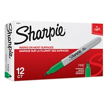 Sharpie® Permanent Marker, Fine Point, Green, Pack of 12, (SAN30004-12)