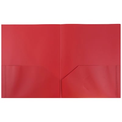 JAM Paper POP 2-Pocket Plastic Folders with Fasteners, Red, 6/Pack (382ECredd)