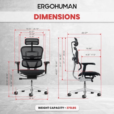 Eurotech Ergohuman Gen2 High-Back Mesh Office Chair w/ Headrest, Black (ME7ERG-GEN2-BLK)