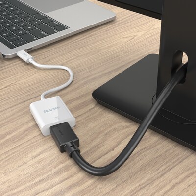 Staples TECH USB-C to HDMI Adapter – Audio/Video Converter for Monitors, TVs & Projectors, Male-to-Female, White
