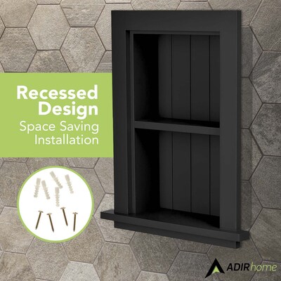 AdirHome 1-Shelf Wood Bathroom Recessed Wall Shelf, 19 x 12.75 x 4.75, Black, 2/Pack (515-01-BLK-