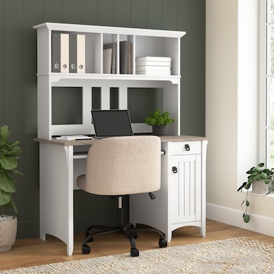 Bush Furniture Salinas 48"W Small Computer Desk with Hutch, Shiplap Gray/Pure White (MY72808-03)