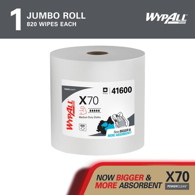 WypAll PowerClean X70 Fabric Cleaning Wipers, 13.3 x 13.4, White, 820 Sheets/Roll (41600)