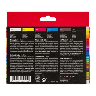 Amsterdam Primary Acrylic Paint, Assorted Colors, 6/Pack (AMS17820500)