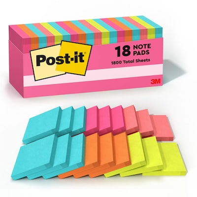 Post-it Notes, 3 x 3, Poptimistic Collection, 100 Sheet/Pad, 18 Pads/Pack (65418CTCP)