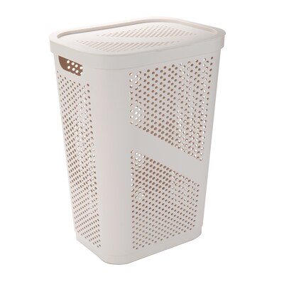 Mind Reader 15.85-Gallon Slim Laundry Hamper with Lid, Plastic, Ivory, 2/Set (2HBIN60-IVO)