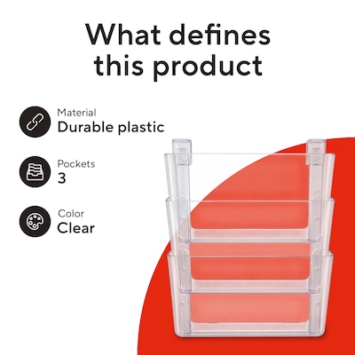 TRU RED Unbreakable 3-Pocket Plastic Letter Wall File, Clear – Heavy-Duty Wall-Mounted Organizer for Mail, Documents & Folders