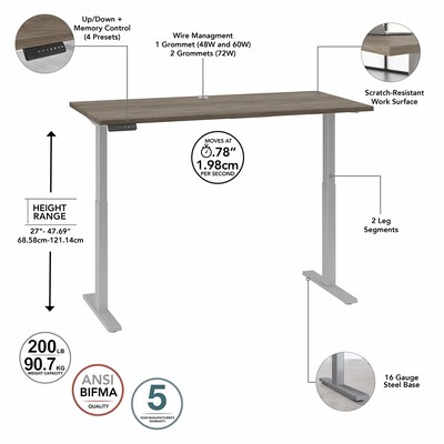 Bush Business Furniture Move 60 Series 60"W Electric Height Adjustable Standing Desk, Modern Hickory/Cool Gray (M6S6030MHSK)