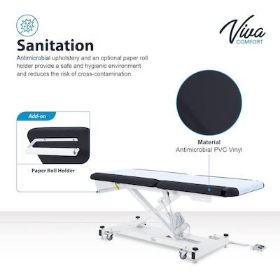 Viva Comfort XRO 2-Section Electric Height and Back Adjustable Exam Table, 600 lb Capacity, Black (ADI903-20-BLK-MK)