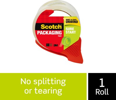 Scotch Sure Start Shipping Packing Tape with Dispenser, 1.88" x 38.2 yds., Clear (3450S-RD)