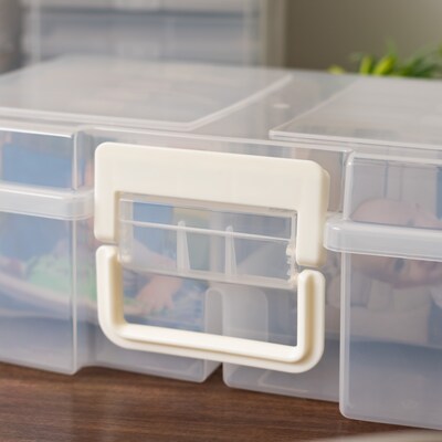 Iris Hinged Storage Bin with Photo Cases, Plastic, Clear, 2/Pack (500050)