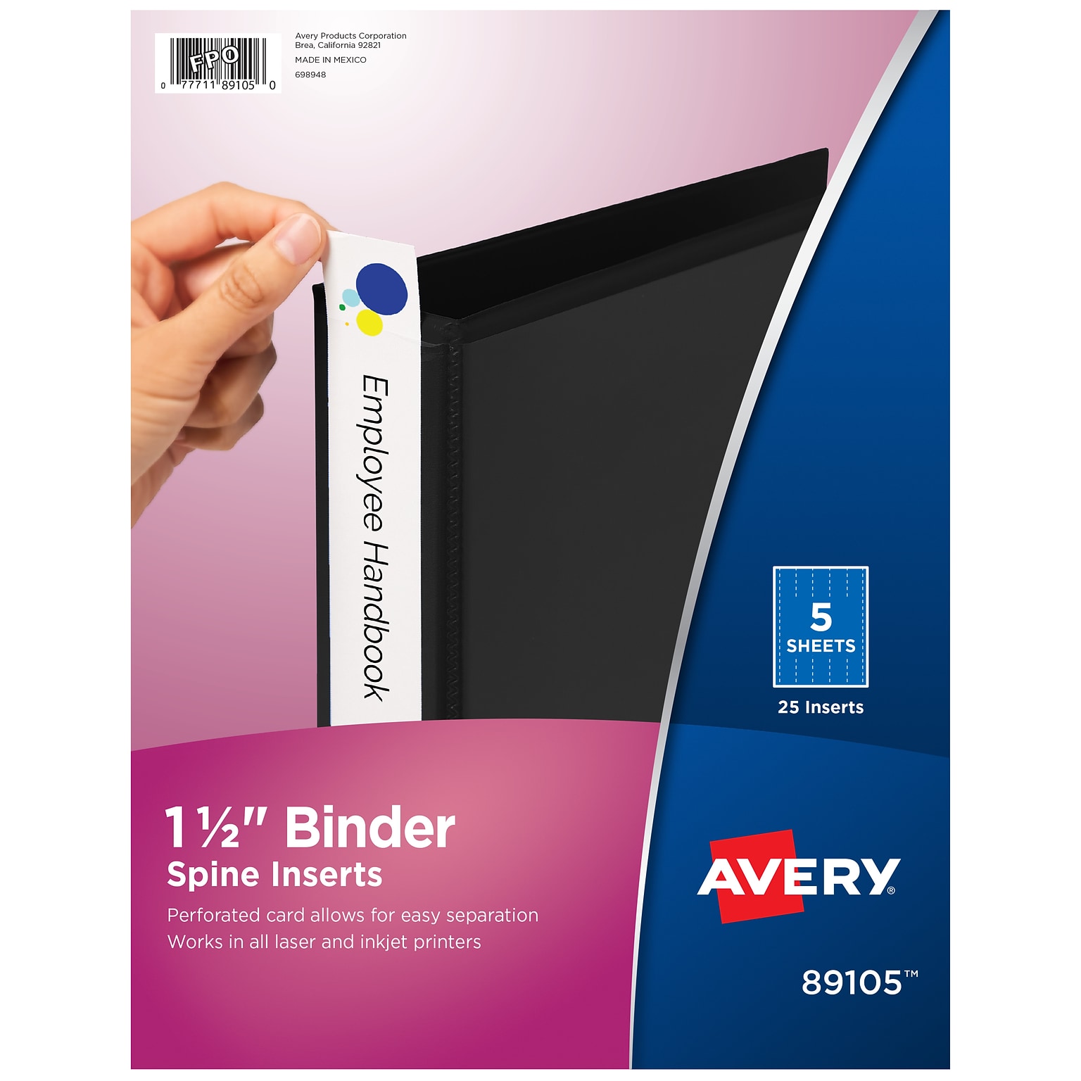 Avery Binder Spine Inserts, For 1-1/2 Inch Ring Binders, 25 Cardstock View Binder Spine ID Inserts (89105)