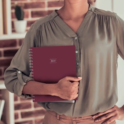 2027 Mead Essentials 7" x 8.75" Calendar Year Daily & Monthly Planner, Plastic Cover, Burgundy (CRD8305027)