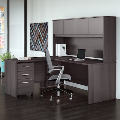 Bush Business Furniture Studio C 72"W L Shaped Desk with Hutch, Mobile File Cabinet and Return, Storm Gray (STC006SG)