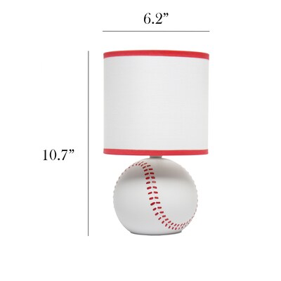 Simple Designs SportsLite Mini Baseball 10.7" LED Table Lamp, White/Red (LT2119-BSB)
