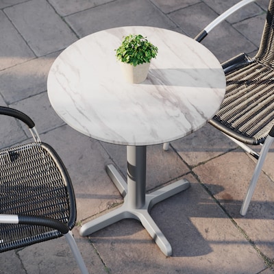 Flash Furniture Acadia 24" Round Wooden Dining Table with X-Base, White Faux Marble/Silver Base (STRD24WMAT2222S)