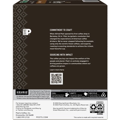 Peet's Coffee Major Dickason's Blend Coffee, Dark Roast, 0.47 oz. Keurig® K-Cup® Pods, 22/Box (6547)