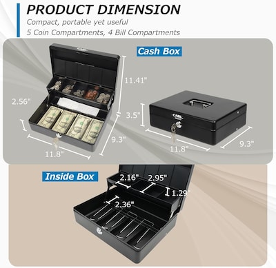 CARL Tiered Door Level Cash Box, Black (CB-2011)
