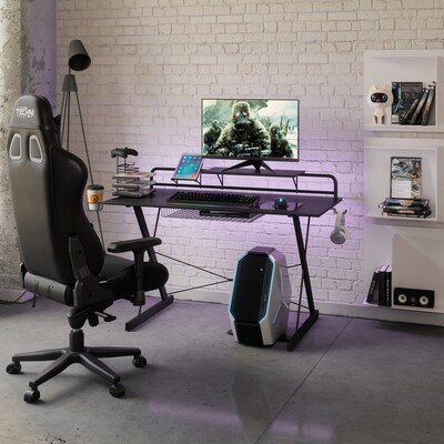 Techni Sport Carbon Computer Gaming Desk with Shelving, Black (RTA-TS200-BK)