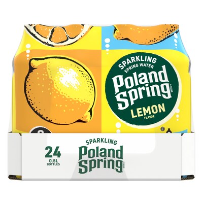 Poland Spring Sparkling Water, Lively Lemon, 16.9 oz. Bottles, 24/Carton (12349569/100965)