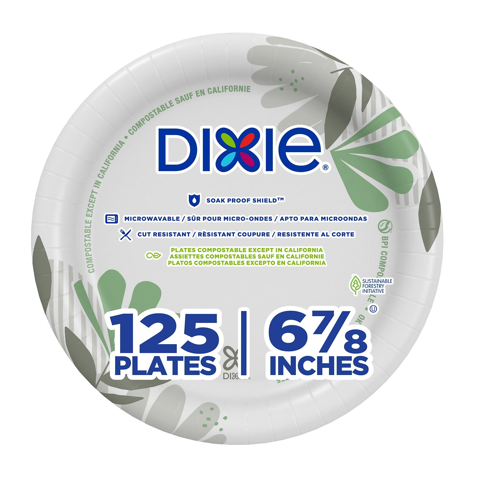 Dixie Pathways 6.8 Paper Plates, Multicolored, 125 Plates/Pack (UX7WS)