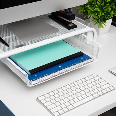 Mind Reader Monitor Stand with Paper Tray, Metal, White (MESHMONSTA-WHT)