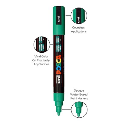 POSCA PC-5M Water Based Paint Marker, Medium Bullet Tip, Green, 3/Pack (UBCPC5MGREEN-3)