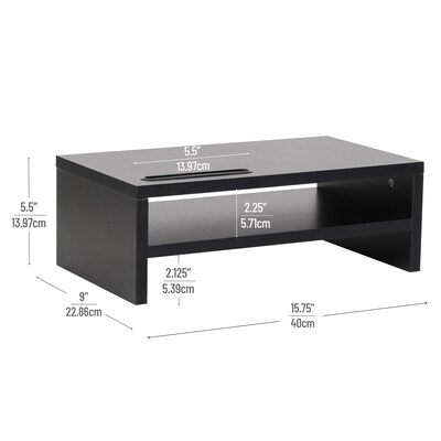 Mind Reader Monitor Stand with Phone Slot and Storage Shelf, Desktop Riser, Up to 88 lbs., Black (MDFSLOT-BLK)