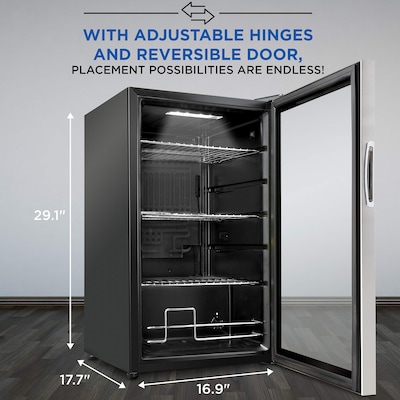Ivation Freestanding Mini Fridge w/ Glass Door, 101 Can Capacity, Stainless Steel (IVABC1010SS)