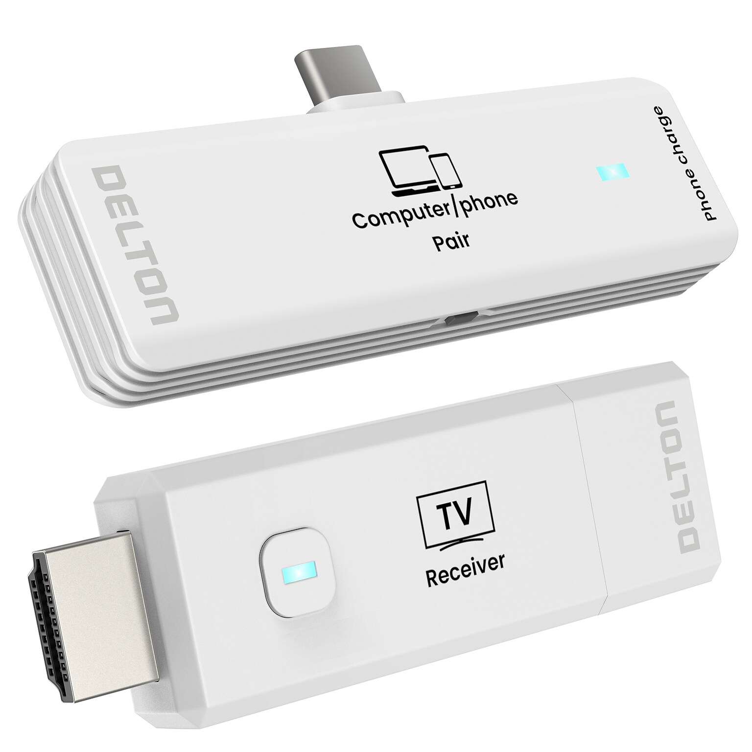 Delton D8 Wireless HDMI Transmitter and Receiver, USB-C to HDMI, 1080p, 2.4/5 GHz Dual-Band, 98 ft. Range, White (DVAD8WH)