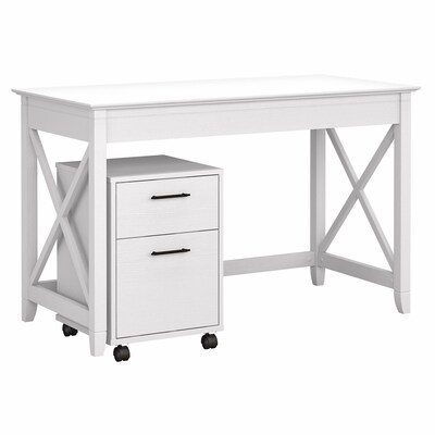 Bush Furniture Key West 48 Writing Desk with 2-Drawer Mobile File Cabinet, Pure White Oak (KWS001WT