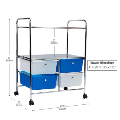 Mind Reader Elevate Collection 2-Tier 4-Drawer Metal Mobile Utility Cart, Multi (2SHROLL-ASST)