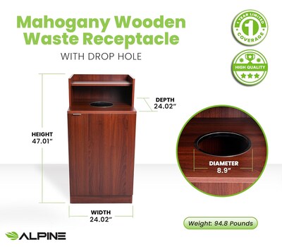 Alpine Industries Food Service Trash Can Enclosure, 32 Gallon, Mahogany (ALP476-DH-MA)