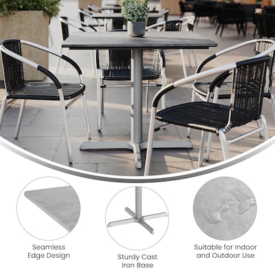 Flash Furniture Acadia Square Wooden Dining Table with X-Base, 36"D x 36"W, Gray Faux Concrete/Silver Base (STSQ36CGT3030S)