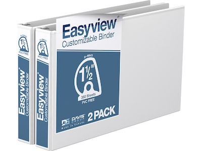 Davis Group Easyview Premium 1 1/2 3-Ring View Binders, D-Ring, White, 2/Pack (8602-00-02)