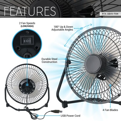 Techni Home 8” Desk Fan, 2 Speed, Black (RTA-08HV-FAN)