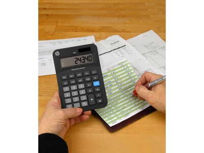 HP BC80 8-Digit Battery/Solar Powered Basic Calculator, Black/Gray (91073B)