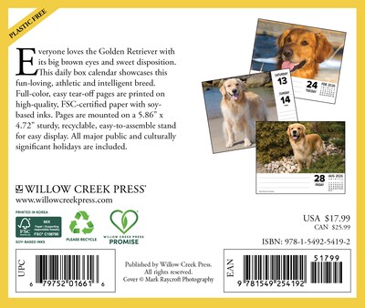 2026 Willow Creek Goldens 6.2 x 5.4 Day-to-Day Calendar (54192)