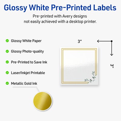 Avery Laser/Inkjet Square Multipurpose Labels, 3 x 3, White, 60/Pack (S00-DMT)