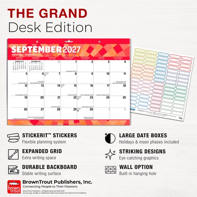 2027 BrownTrout Large Print 17" x 12" Monthly Desk Pad Calendar, Assorted Colors (9798330709298)