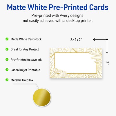 Avery Gold Floral Business Cards, 2 x 3.5, Matte White, 80/Pack (19479399582)