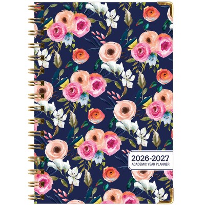 2026-2027 Excello Brands 8" x 5.5" Academic Weekly & Monthly Planner, Paperboard Cover, Small Navy Floral (FSHN-AY26-58-84)